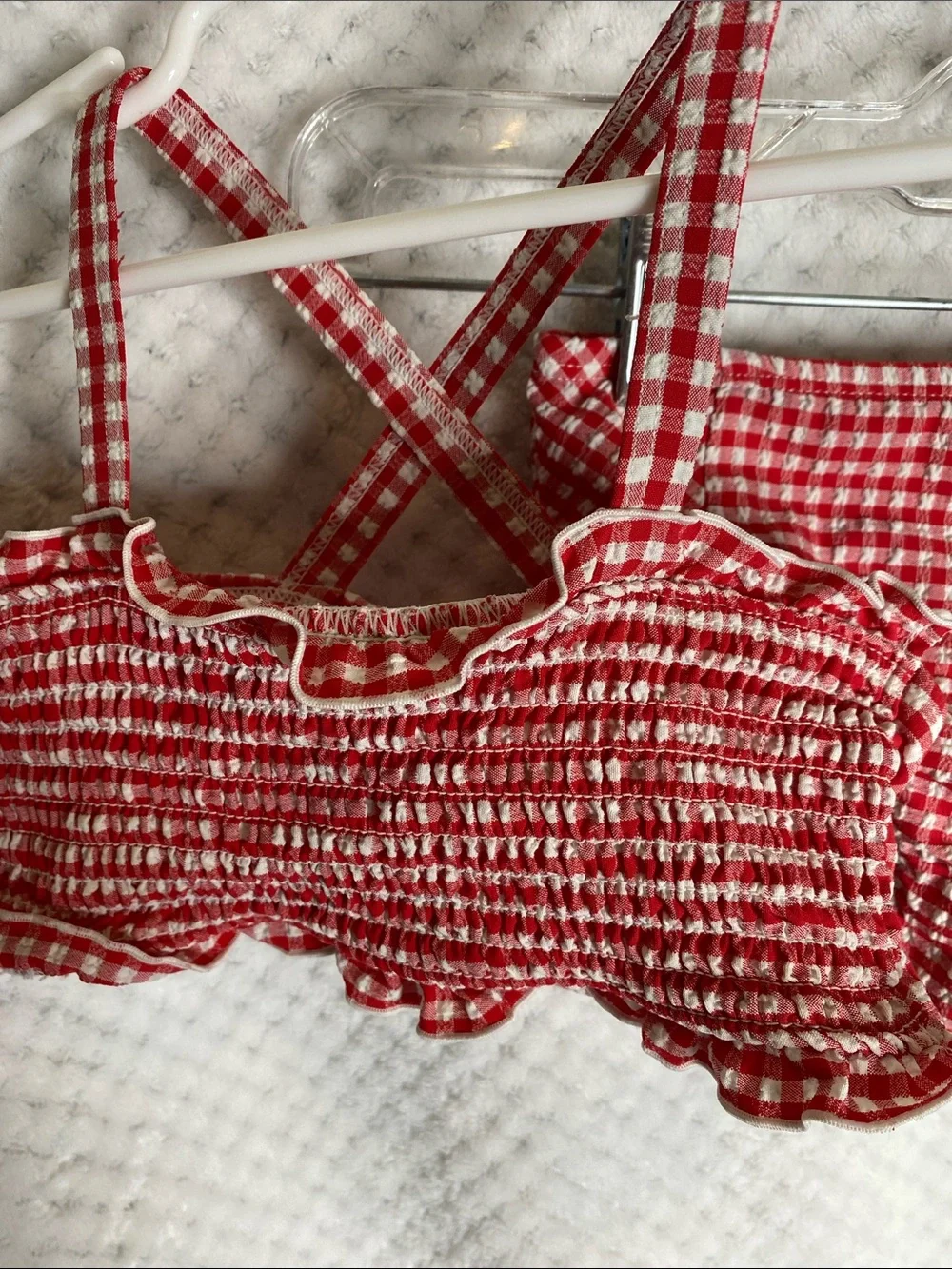 Cat & Jack Red Gingham Smocked Two-Piece Bikini swimsuit